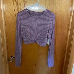 New Stretchy Pink/Purple Long Sleeve Crop Top